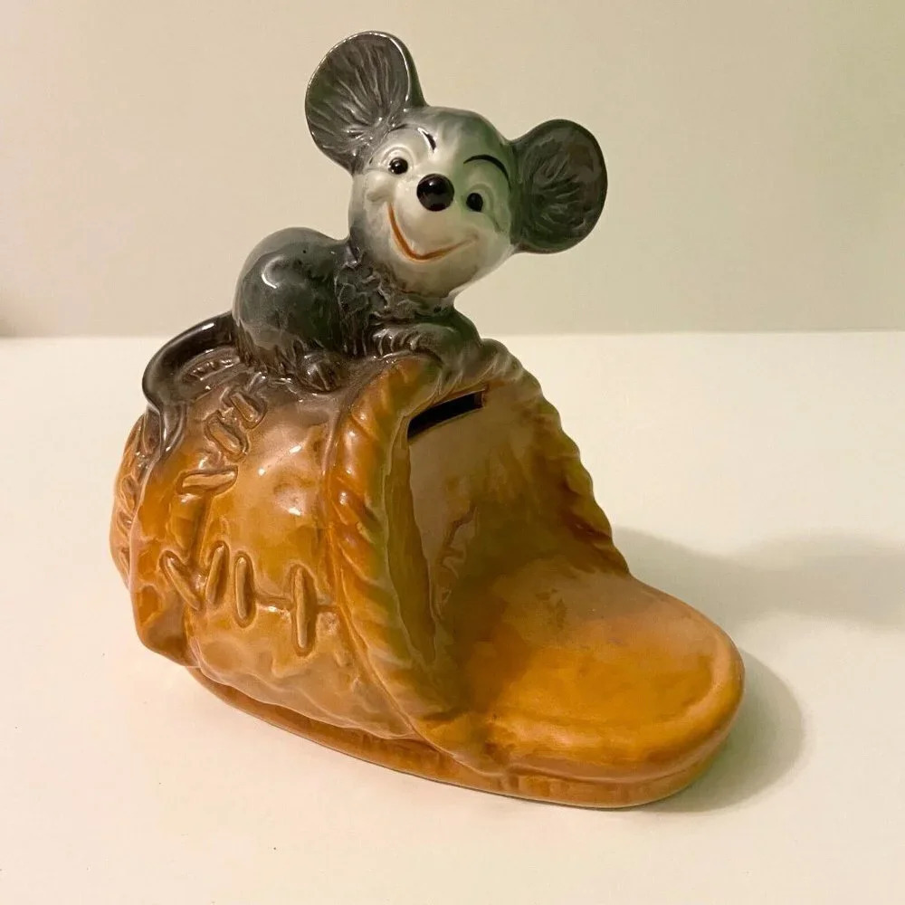 Vtg Goebel Mouse Slipper Bank Ceramic Germany 6 Inch Long Figurine Missing Key